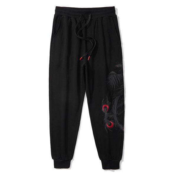 Customized Design 3D Embroidered Pattern Men's Sweatpants Vintage Style High Quality 100% Cotton Mid Waist Fleece Thickness