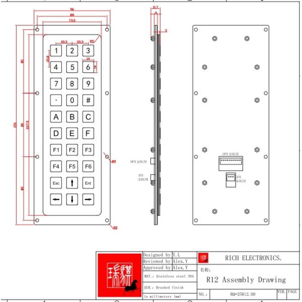 KIOSK IP65 / IK07 Stainless Steel 30 Keys Industrial Numeric Keypad USB waterproof dustproof anti-vandalism Rear Panel Mounted -40℃