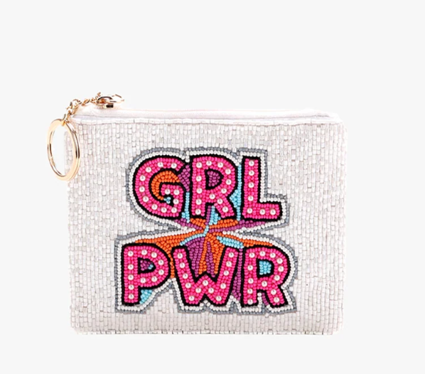 Elegant Ricki Beaded Coin Bag Featuring Detailed Beadwork Secure Zip Closure and Gold Tone Key Ring Compact Design for Daily