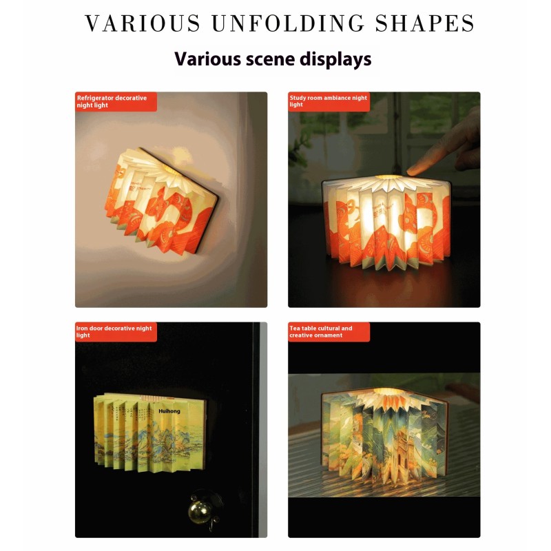 Free Sample Mini Foldable Luminous Book Light Suction Creative Fridge Magnet Design Promotional Business Gift Souvenir Shop