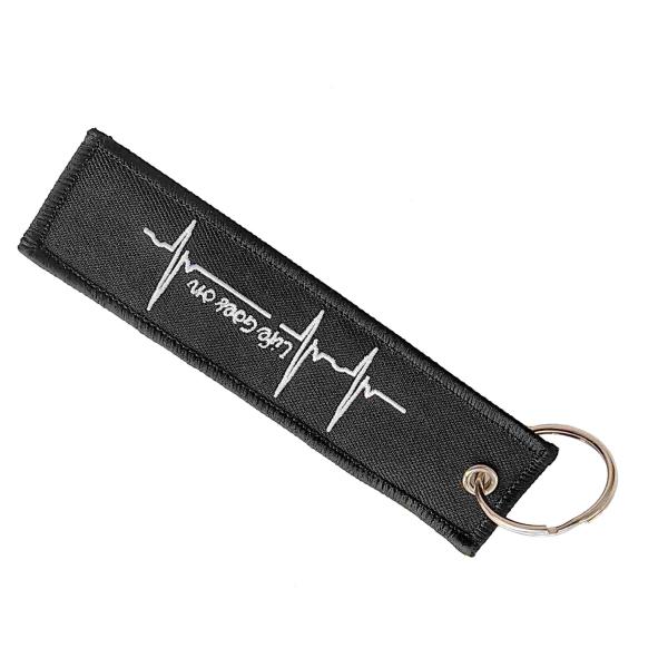 Minimalist Heartbeat Keychain Charm - Custom Name / Date Embroidery - Stainless Steel Ring