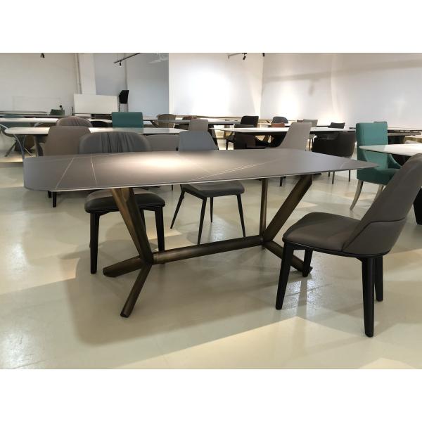 Modern Marble Bronze Stainless Steel Base 1.8 Large Table Customized Black Slate Dining Table