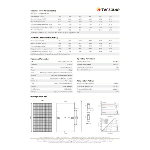 390W 395W TW Solar Panels 400W 405W Monocrystalline Solar Module Half Cell