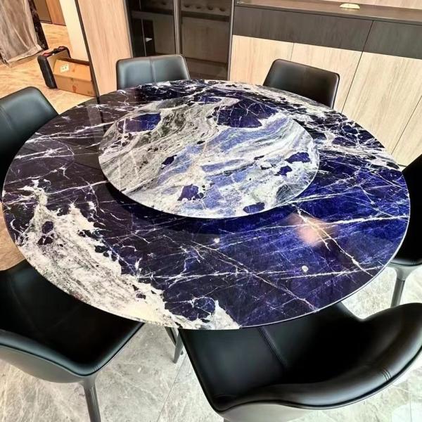 Natural Blue Round Marble Dining Table Brazil Cloisonne Stone Dining Table For Home