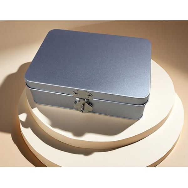 Stationery Rectangular Silver Tin Box Hinged Lid Metal Pencil Box With Embossing Iron Craft