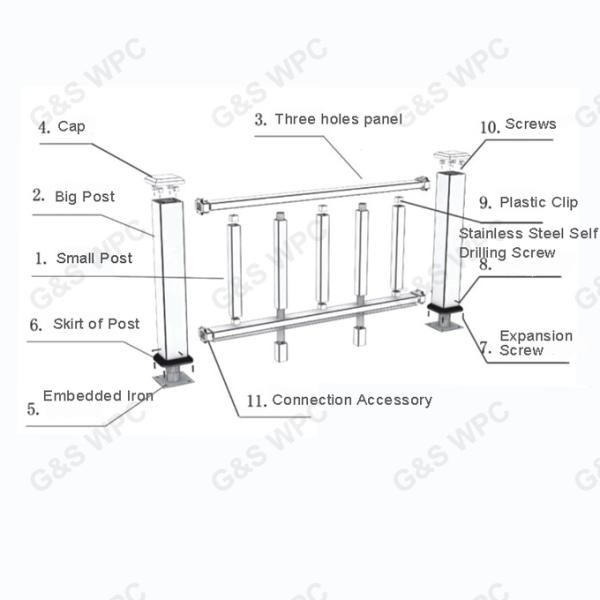 200 X 200mm Aluminum Frame Wpc Balcony Railing Wood Plastic Plastic Composite Fence