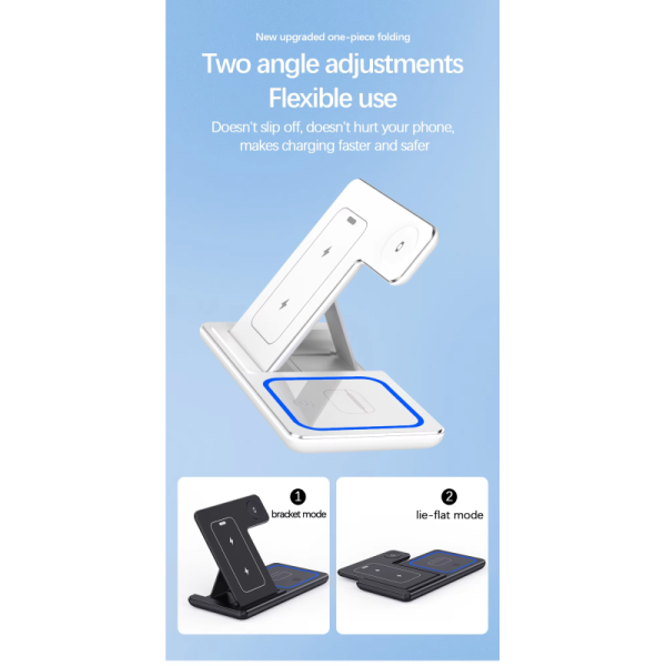 Foldable 3 In 1 Charging Station Wireless Stand Portable Universal Wireless Charger LED Night Light 15W Fast Mobile Phone