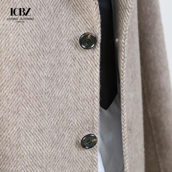 Gender-Neutral Double-Sided Woolen Coat with Word Pattern Zipper Closure and Cashmere