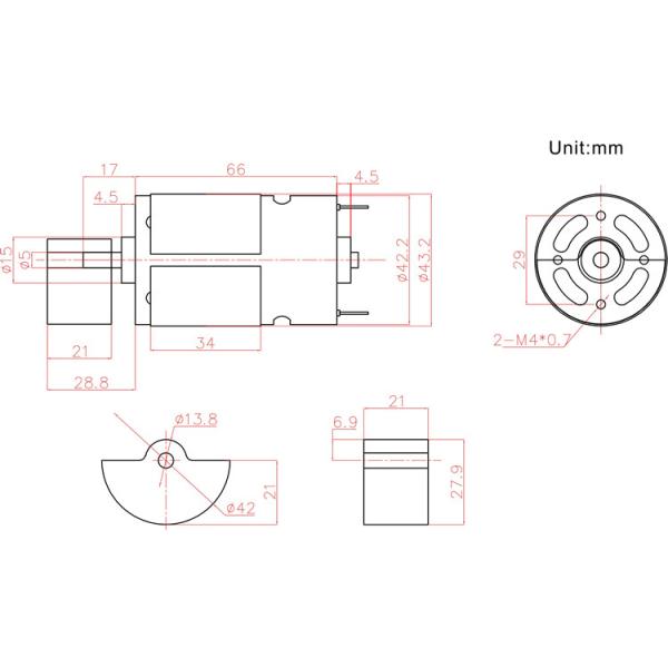 Vibration Impeller DC Gear Motor 10000rpm Sector Shaped 12v 24v