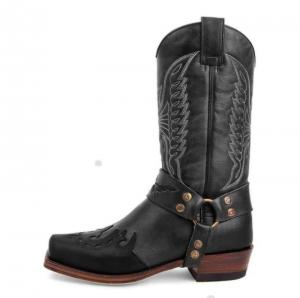 Buy cheap Mid Length Embroidered Leather Boots With Buckle And Side Zipper For Warm Riding Boots product