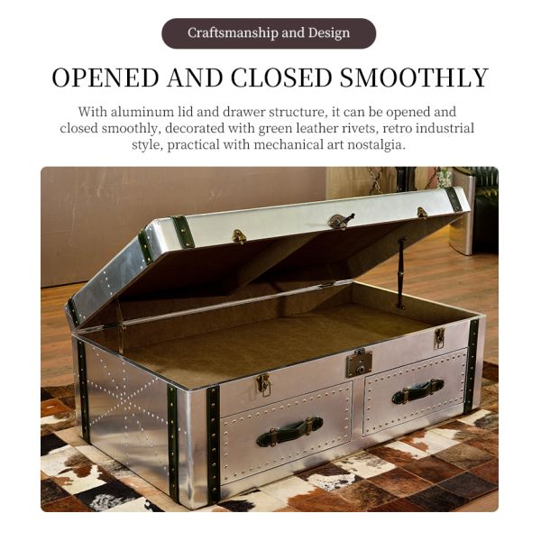Nidea #8655 Retro Industrial Loft Style Aluminum Multifunction Coffee Table Cabinet for Villas Living Room Unique Furniture