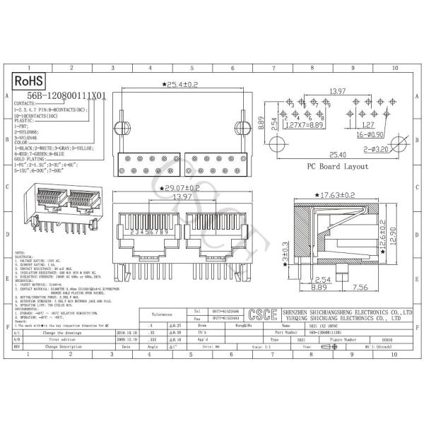 10P8C 1 x 2 Port Gigabit Ethernet Stacked RJ45 Connector With Transformer