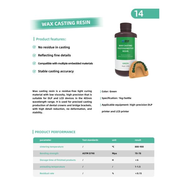 Photosensitive 1kg/Bottle Wax Castable Resin Green For High Precision Printer
