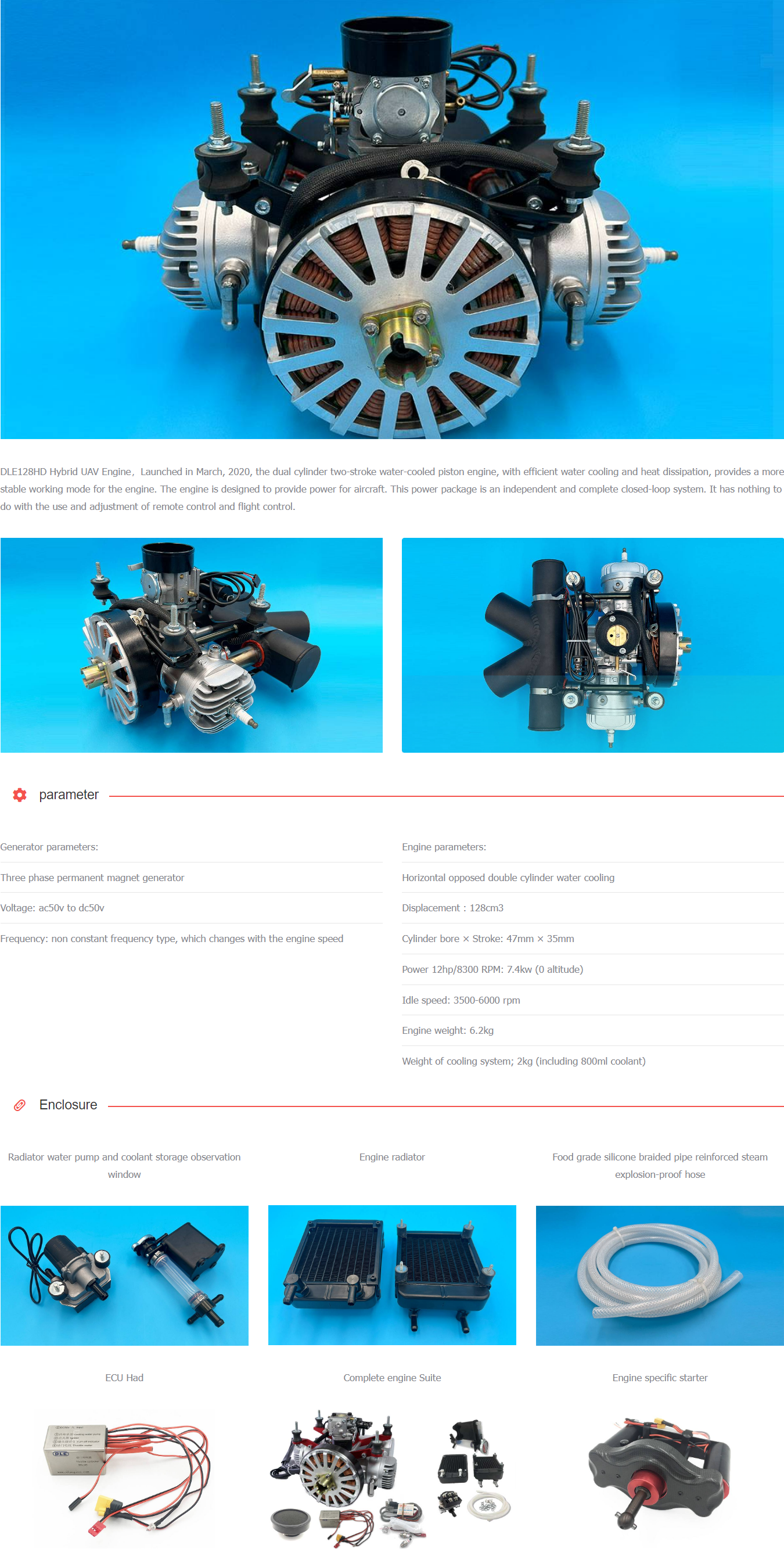 DLE200 CC Gasoline Engine Paramotor Standard Muffler Version Premium Long Service Life High Power Low Vibration