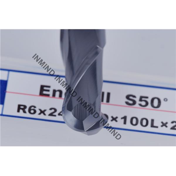 12 mm AOL 100 mm Solid Carbide End Mills , HRC50 TiAlN Coating Ball Nose Mill