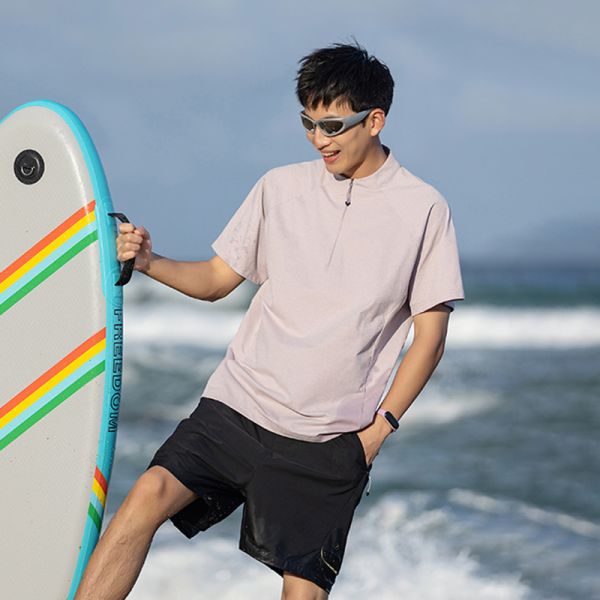 Summer Outdoor Moisture Wicking Quick Dry Sun Protection Versatile Hiking Trekking Stand Collar Couple Short Sleeve T-Shirt
