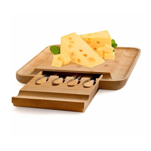 Outdoor Indoor Bamboo Cheese Board Cutlery Knife Set With Laser Or Burned Logo