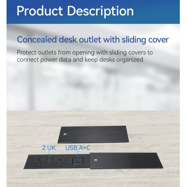 Boss Tabletop Sliding Socket UK Desk Mounted Power Outlet For Workstation
