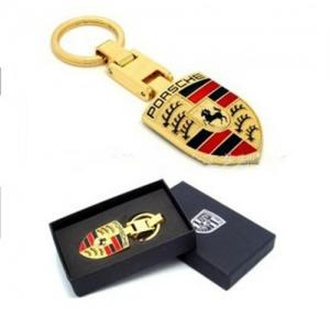China Luxury Porsche car logo keychain for men giftset, premium Porsche auto logo key holder, on sale