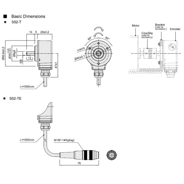 Thickness 29mm S52 Heavy Duty Encoder , ABZUVW Phase High Speed Rotary Encoder IP66