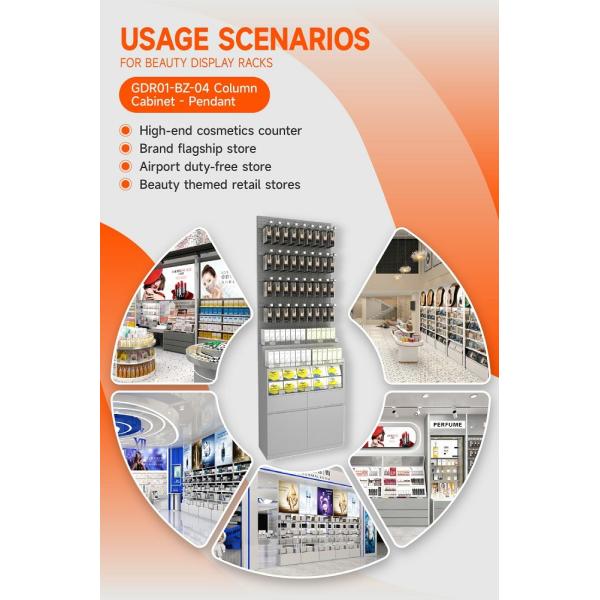 GDR01-BZ-04 Retail Display Column with Grey Melamine and 40 Adjustable Hooks for Cosmetics Retail