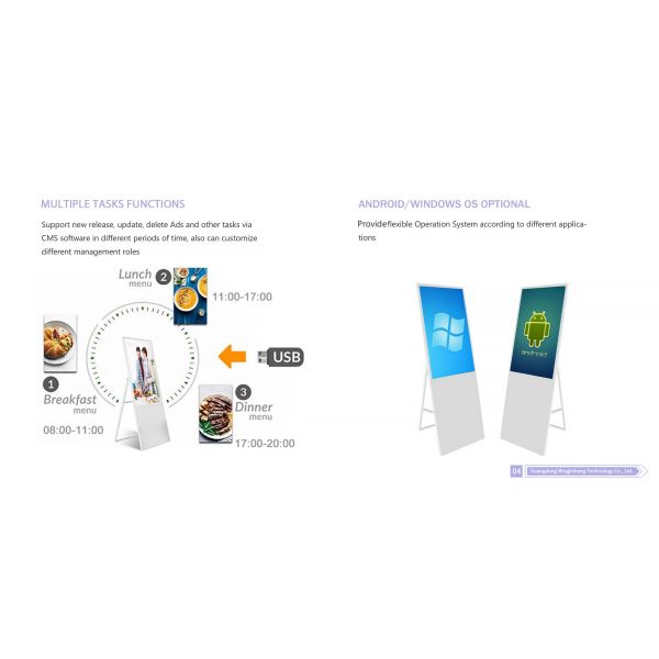 Portable Floor Standing 43 Inch Customized Digital Poster Android/Windows OS Cloud-Based CMS Elevator Airport Subway Education