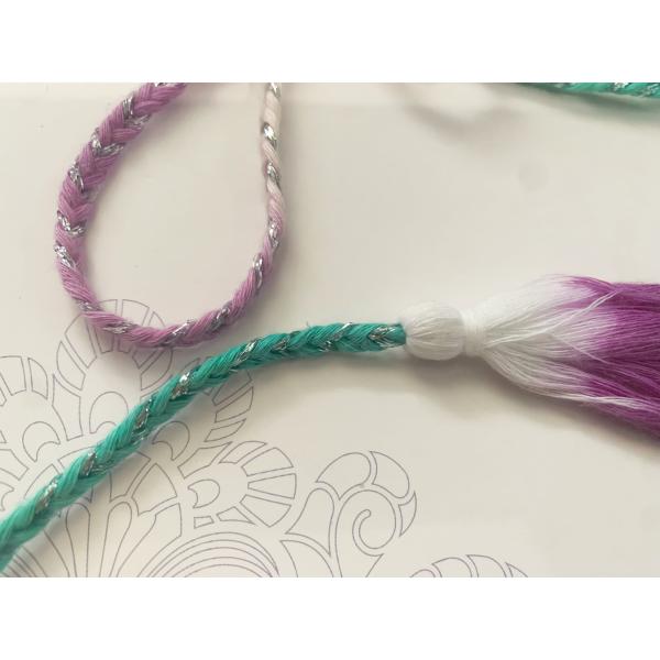 Dip Dyed Gradient Multi Color Composite Drawcord With Silver Metallic Thread