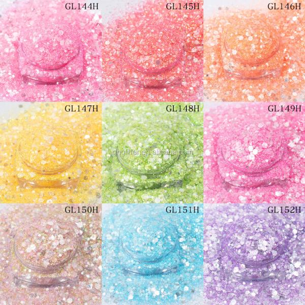 Nail Decoration Polyester Hexagonal Holo Glitter Mix Rainbow Chunky Glitter For Christmas Supplies