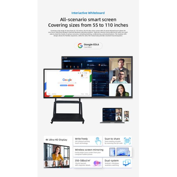 IR Touch Screen Smart Board Interactive Whiteboard 55" 65" 75" 86" 98" 110"