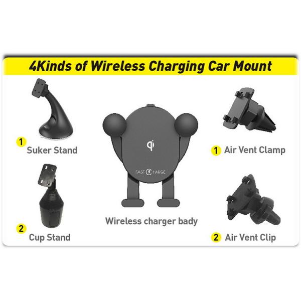 4 Stand ABS QC3.0 7.5W Qi Charger Car Mount WPC For Cell Phone