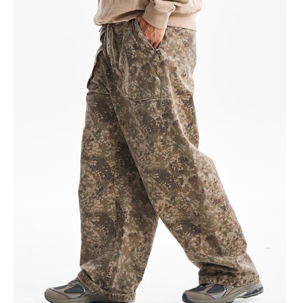 Custom Logo Sweatpants Canvas 100% Cotton Windproof Breathable Cargo Pants Men Loose Wide Leg Tactical Elastic Waist Workwear