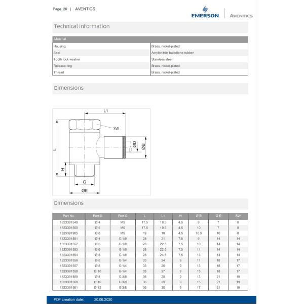 AVENTICS Series Push In Connectors QR2-S-RW1 Standard External thread