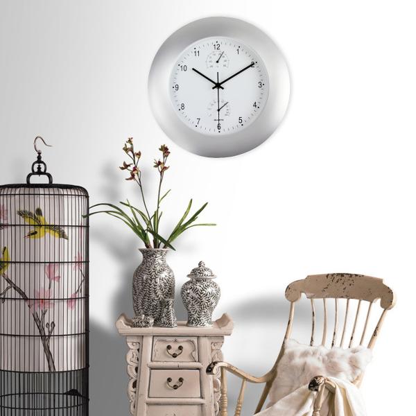 3 In 1 Indoor Outdoor Clock Thermometer Hygrometer Weather Station Aluminium Frame