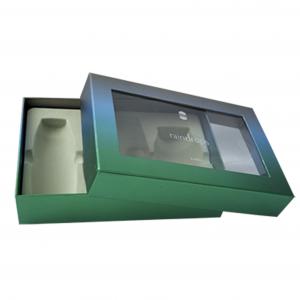 China PVC Window Cosmetic Gift Box Packaging Gloss Green Lid Bottom on sale