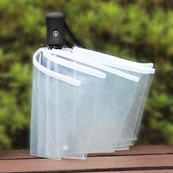 Folding mini See Through Umbrella With Black Trim , Manual Open Mini Clear Umbrella