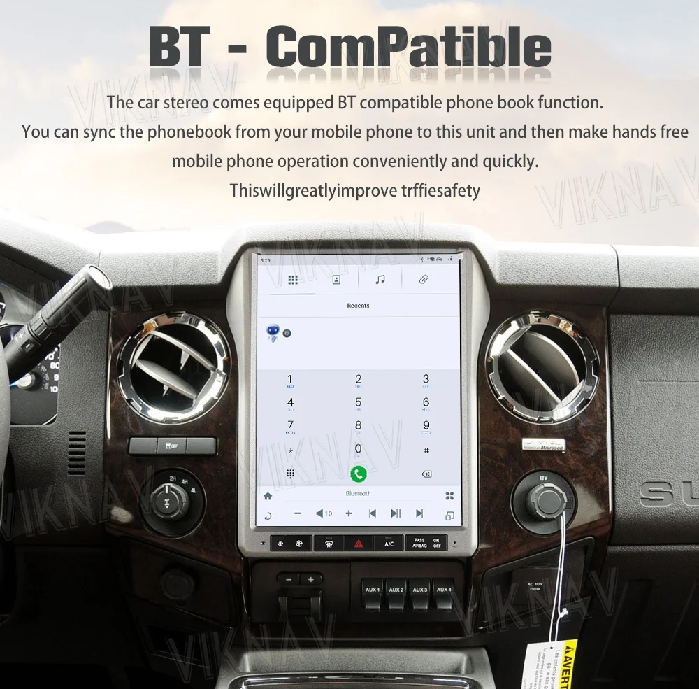 Viknav 12.1Inch Android Touch Screen Car Radio Ford F250 2013 2014 Carplay Auto Stereo Aftermarket Head Unit Video Player