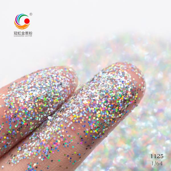 OEM Extra Fine Laser Hexagonal Bulk Holographic Glitter Powder Silver Polyester