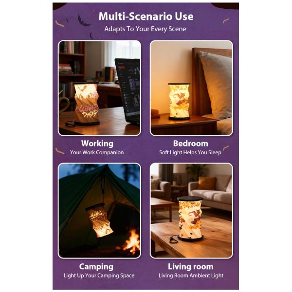 Rechargeable Origami Mini Rotating Paper Lamp Desk Lights E26 Touch Control Birthday Gift