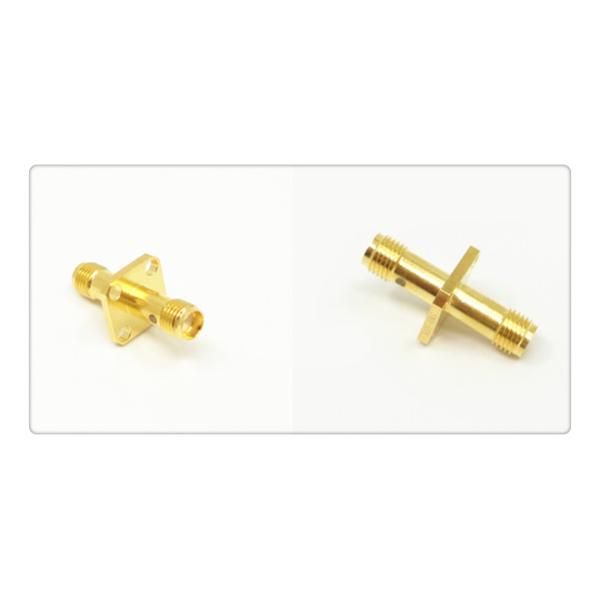 4 Hole Flange Mount SMA Female to Female RF Adapter / RF Antenna Adapter Gold Plated