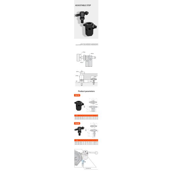 Compact Black Mini Adjustable Stop For Precision Positioning Tight Fixture Spaces 0.24kg