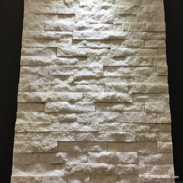 White Quartzite Mini Stone Panels / 3D Looking Thin Stacked Stone Panels
