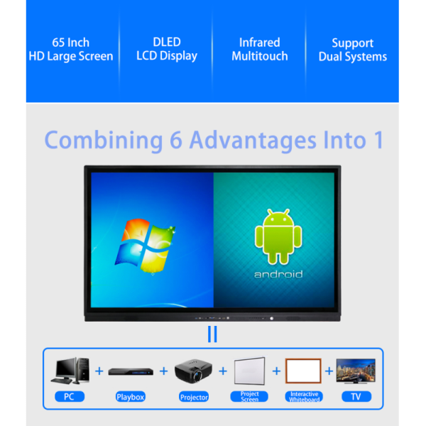 86-Inch Android LCD Interactive Smart Board with White LCD and Black Frame for School & Office Touch Screen Digital Board