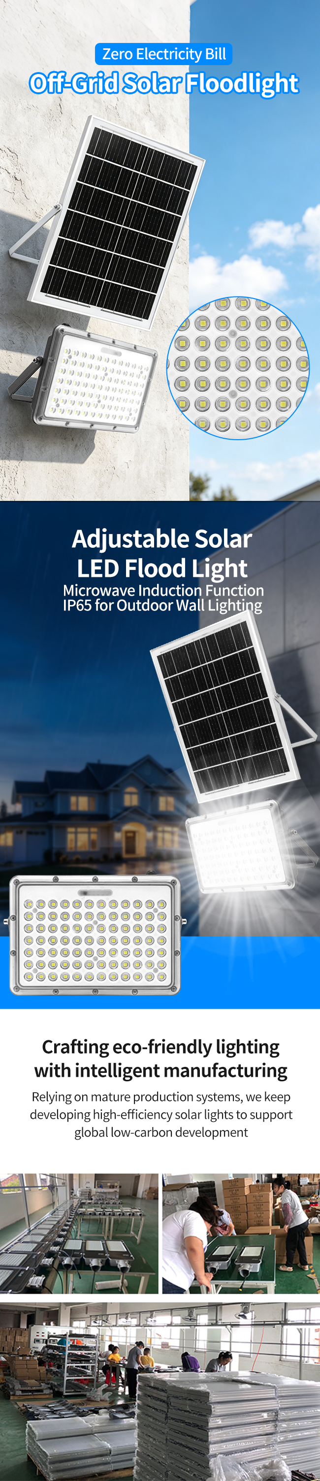 High-Lumen Smart Solar Powered Flood Light, Microwave Induction Energy Saving Outdoor LED Lamp