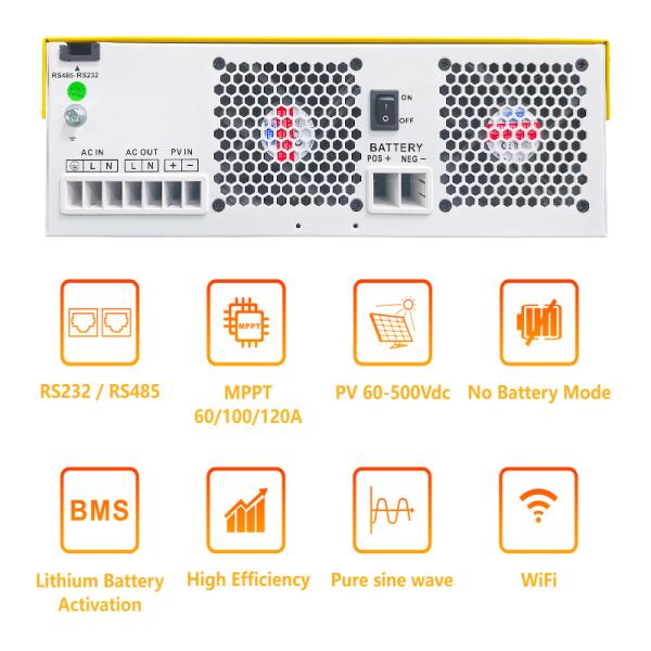 24V 1.5KW 2.5KW 3.5KW On Off Grid Hybrid Solar Inverter With Output Voltage 220VAC/230VAC 385*295*100mm