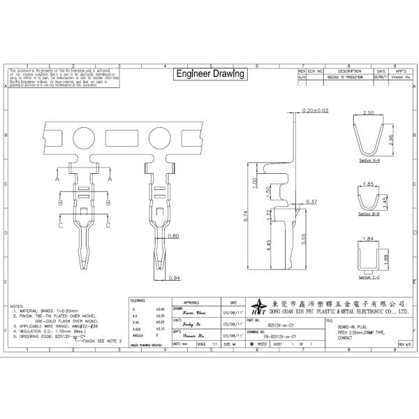 2.5mm Pitch SCN connector Wire to Board Crimp Connectors Crimp style, Board-in connector
