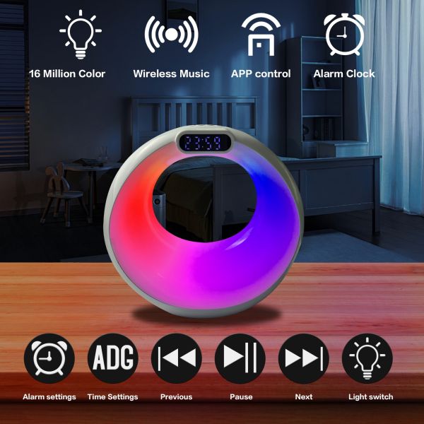 G-Shaped Smart Wireless Charger RGB Alarm Clock Speaker APP Control Atmosphere Desk Lamp Bluetooth LED Night Light