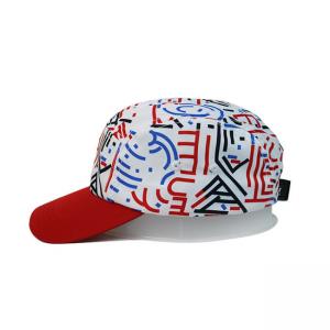 Buy cheap High Quality 5 Panel Caps sublimation pattern camper cap with polyester with nylon webbing plastic buckle product