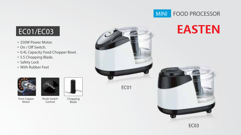 Easten Mini Meat Chopper EC03/ 0.4 Liters Mini Meat Food Processor/ 250W Small Kitchen Food Blender