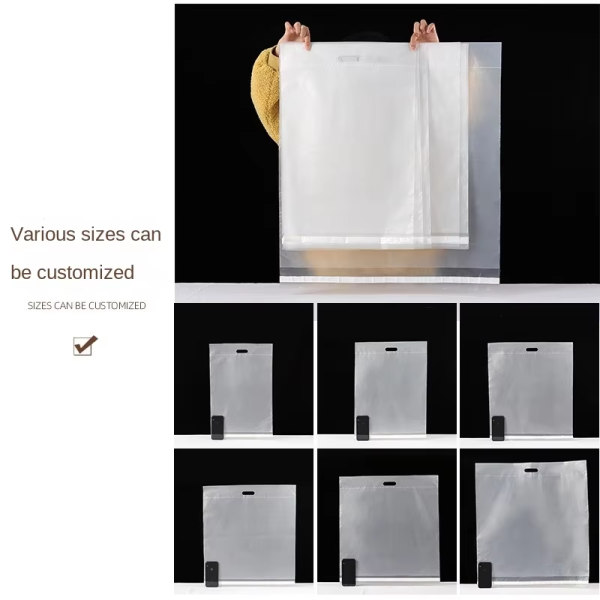 HDPE Self-adhesive Portable Plastic Tote Bag for Takeaway Color Box Packaging Plastic Bags Custom logo