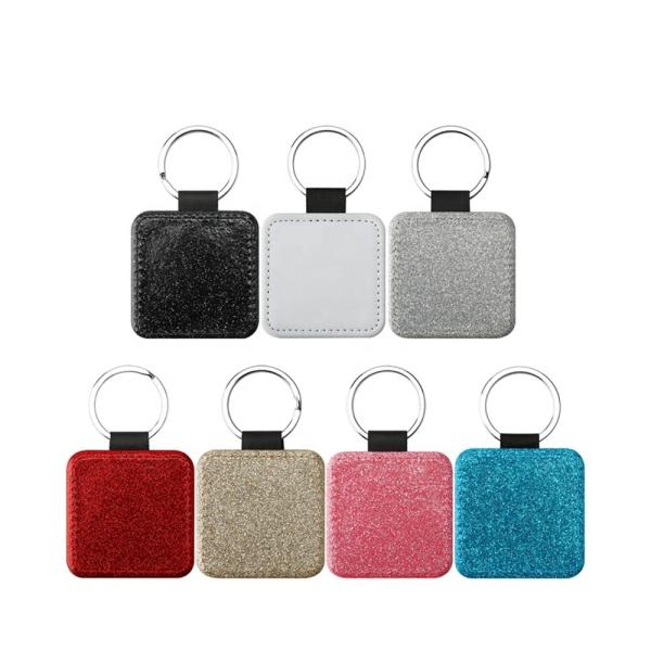 Leather Sublimation Keychain Colorful Blank Single Sided Glitter Keychain Custom Key Tag